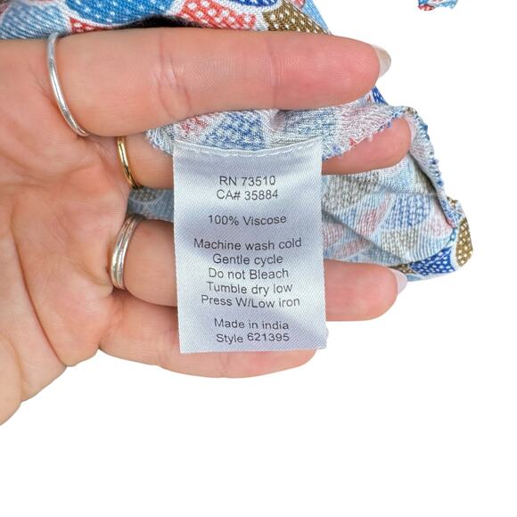 Ivy Jane NWT M/L Orange Blue Mermaid Fish Scale Tassel Neck Relaxed Boho Top - Picture 11 of 11